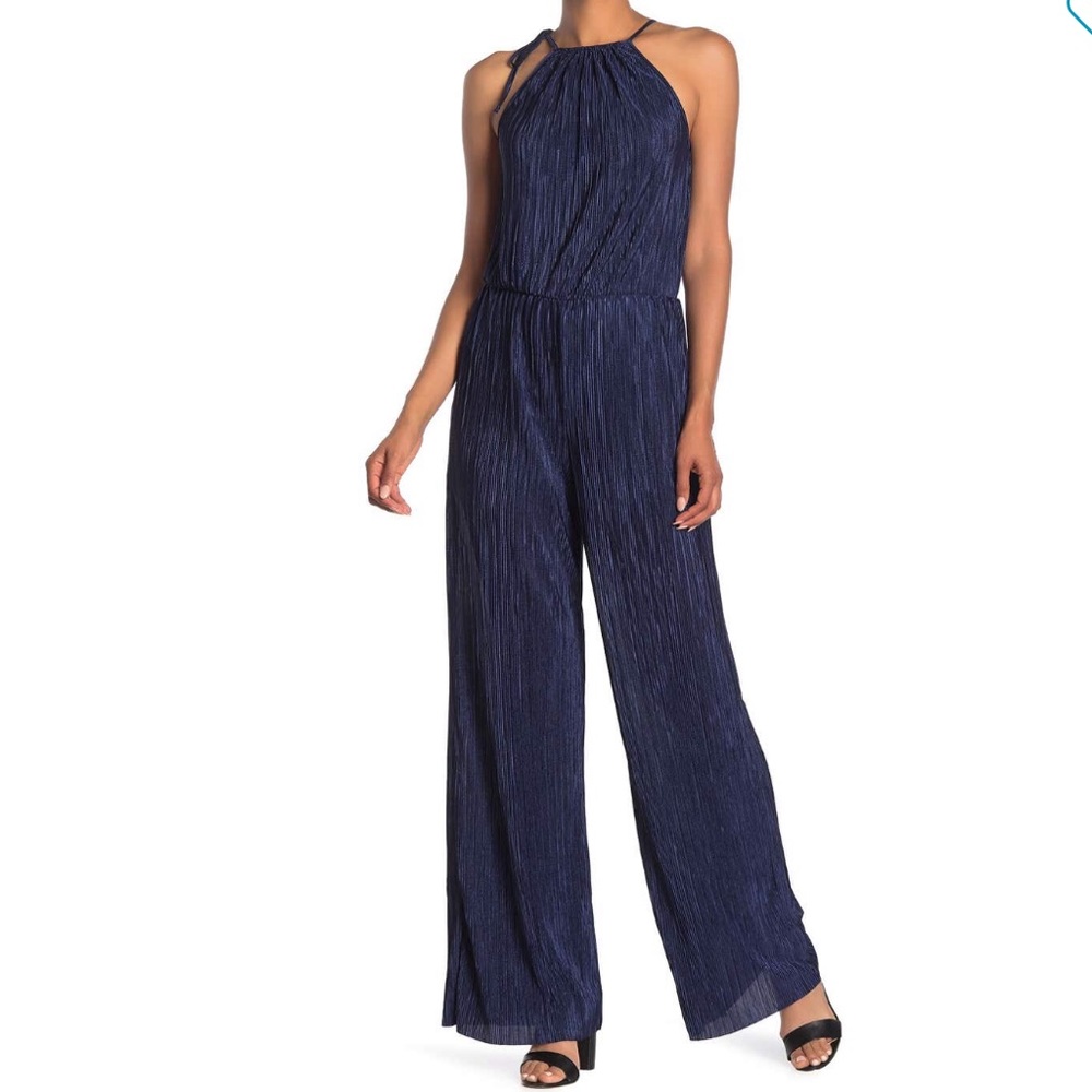 Halter strap plisse jumpsuit